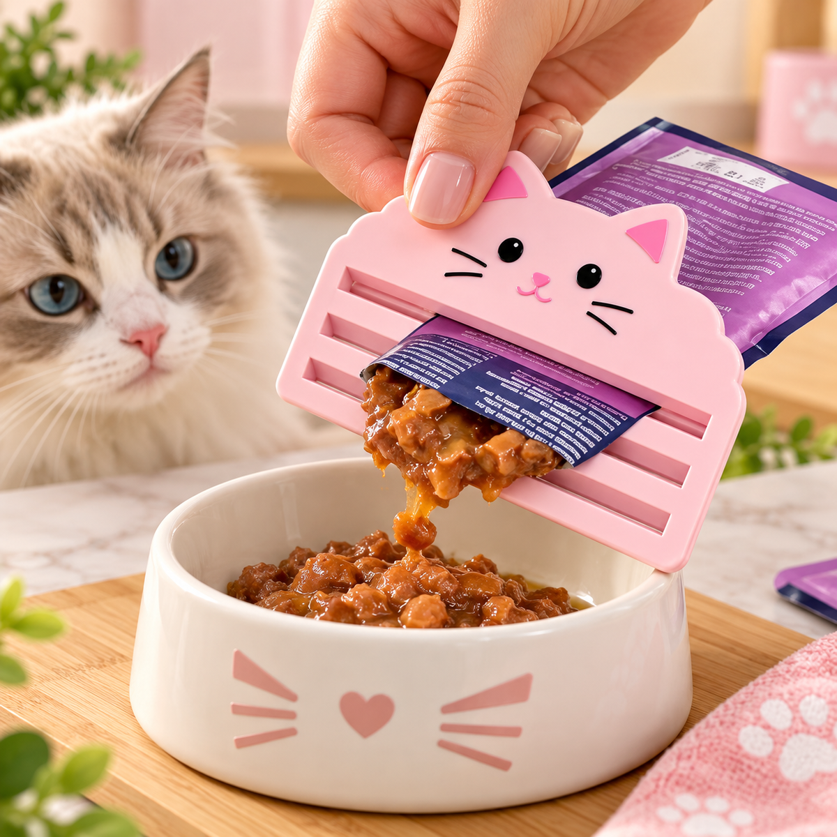 Presse-sachet de pâtée pour chat