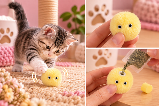 Balle interactive sonore pour chat - Jaune