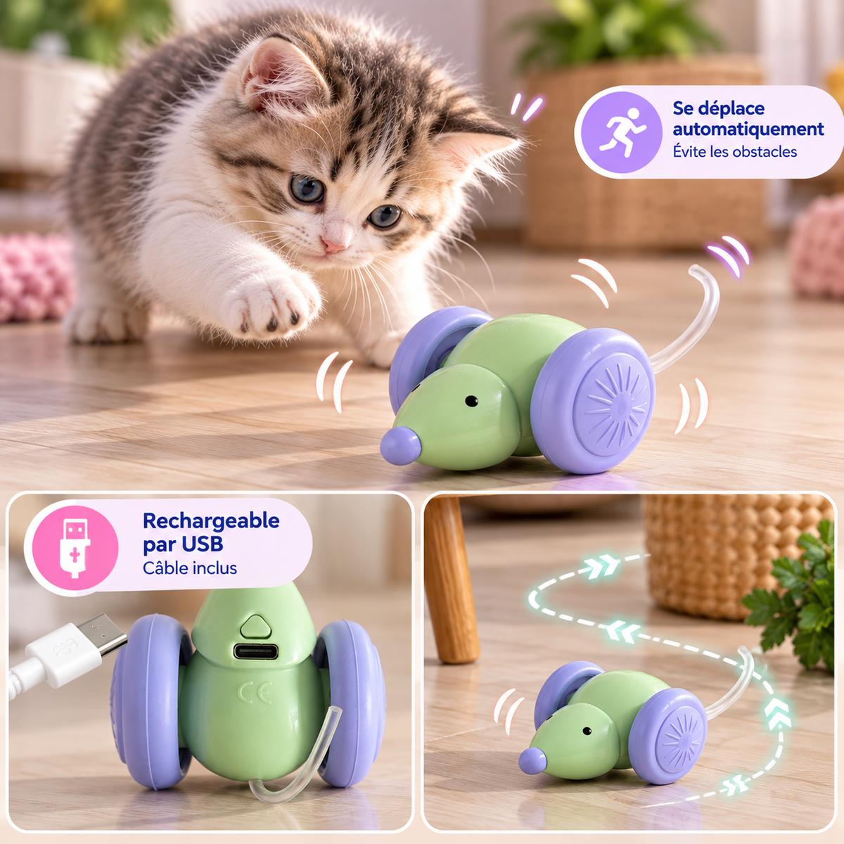 Souris interactive rechargeable pour chat 🐭